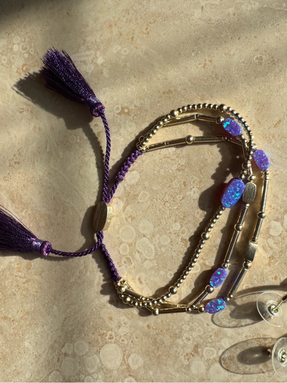 Kendra Scott Gold Beaded Bracelet Set with Purple Stone Accents & Earrings Set - Picture 3 of 6